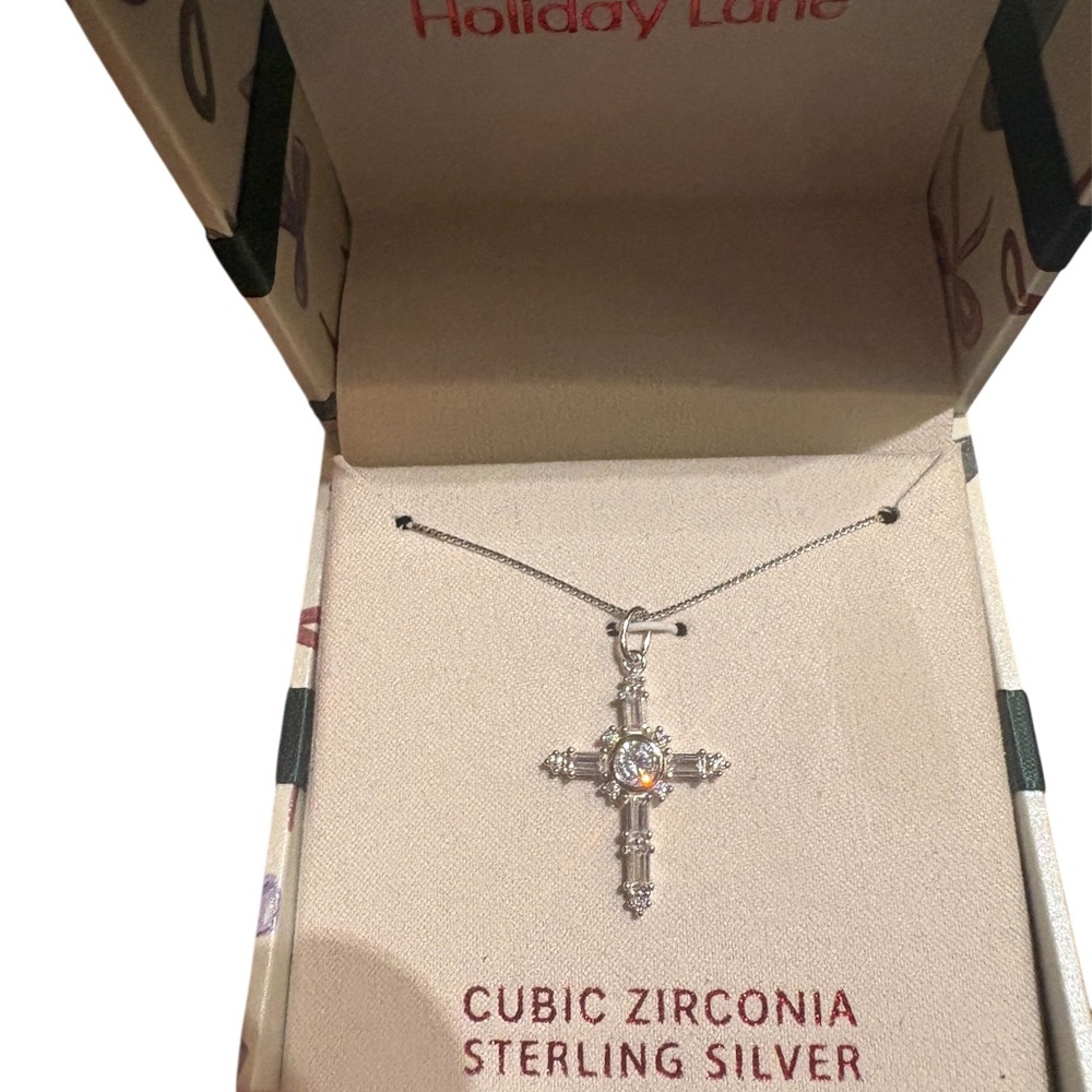 Macy's Silver Cross Necklace with Cubic Zirconia